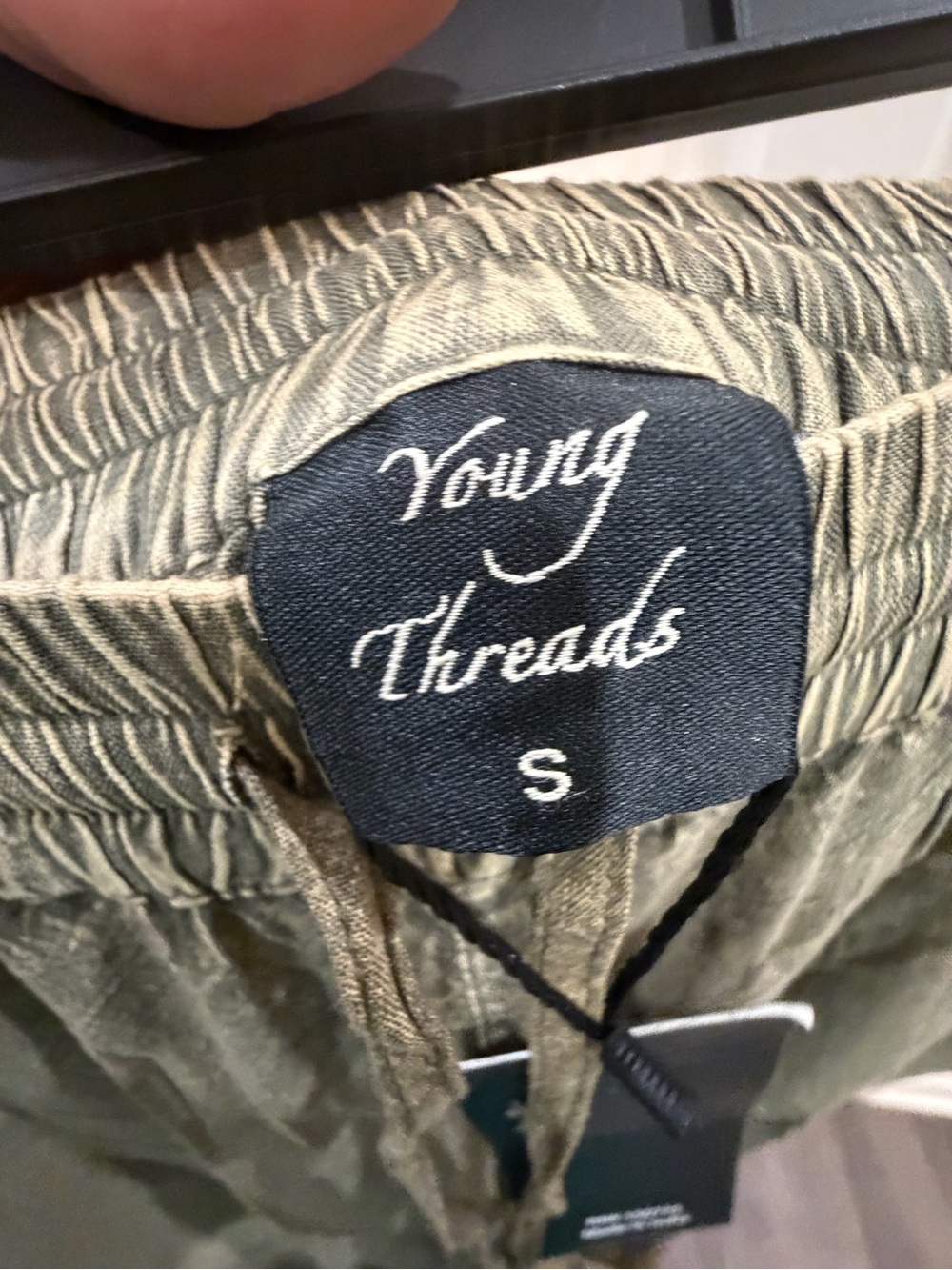 Young Threads Boho Patchwork Wide Leg Pants - Olive & Multicolor Sz S - Picture 4 of 5